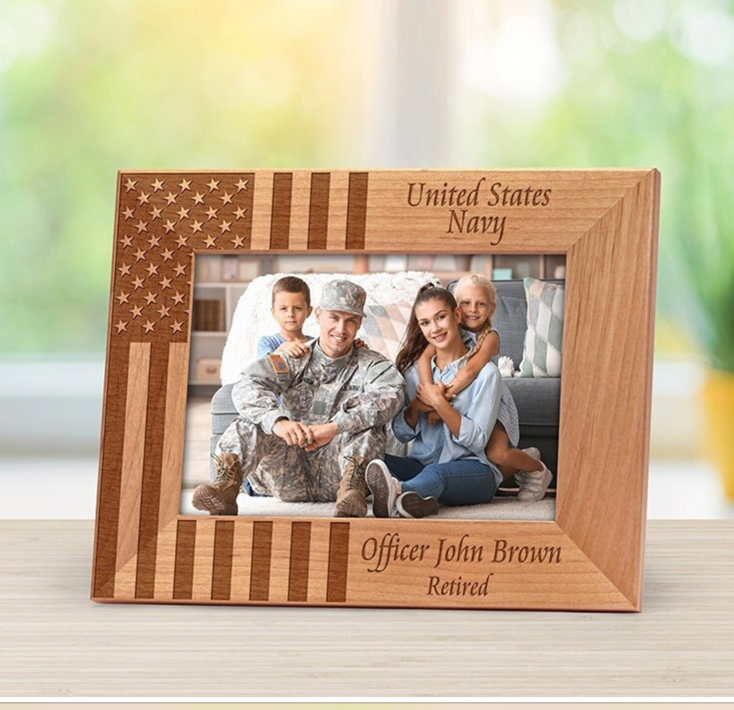 Military Retirement Frame Gift, American Flag Photo Frame, US Flag Frame image 0