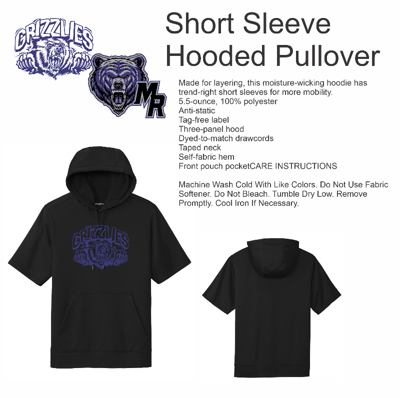 Black short-sleeve hooded pullover with Grizzlies logo on a white background