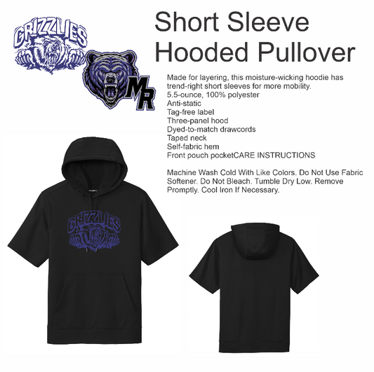Black short-sleeve hooded pullover with Grizzlies logo on a white background