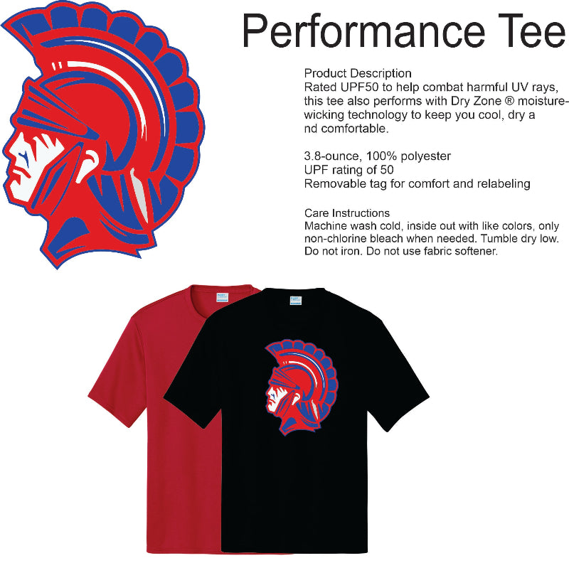 Red and black t-shirts with a graphic design on a white background